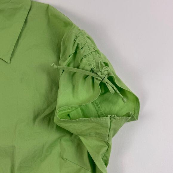 Y2K Green Slim Fit/Fitted Button Up with Cinched/String Tie Sleeves - Picture 4 of 8